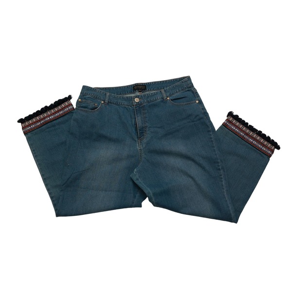 Eloquii wide leg high rise‎ jeans boho hippie fringe embroidery sz 16 - Picture 1 of 8